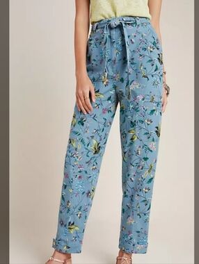 Anthropologie Victoria Floral Cargo Pants - Blue
